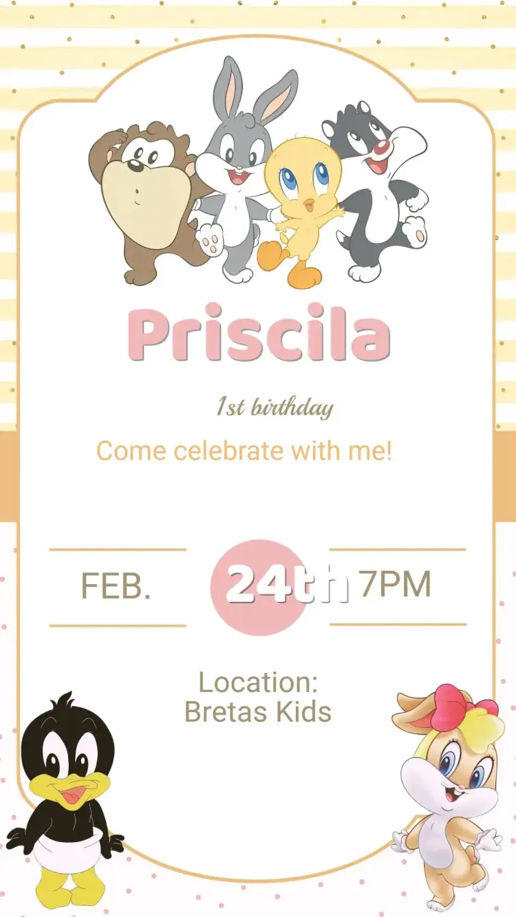 Baby Looney Tunes Birthday Invitation