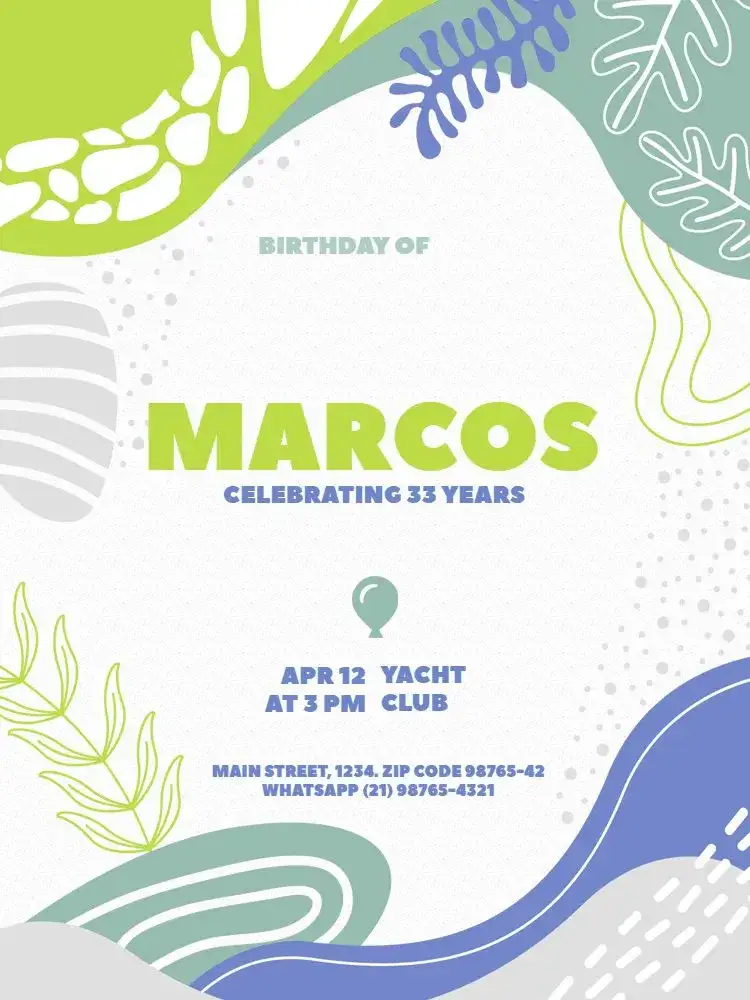 Invitation Modern Green Male Adult – Kids' Birthday Party theme green, modern, minimalist, clean, elegant