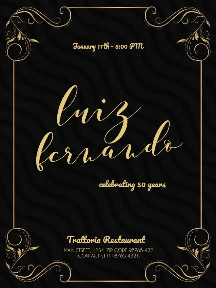 Invitation Stylish Male Gathering – Kids' Birthday Party theme elegant, luxurious, classic, black and gold, masculine