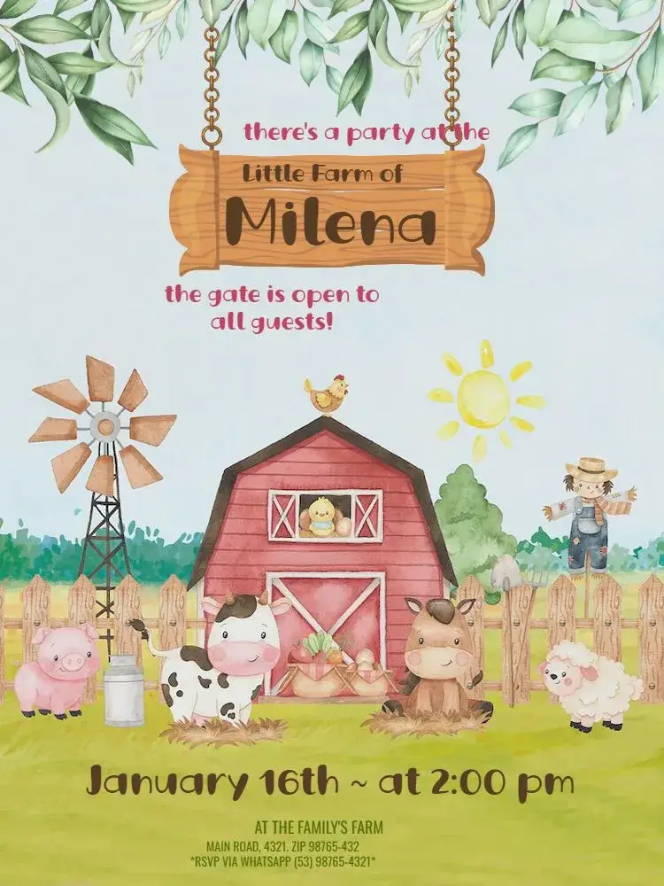 Pink Farm Theme invitation