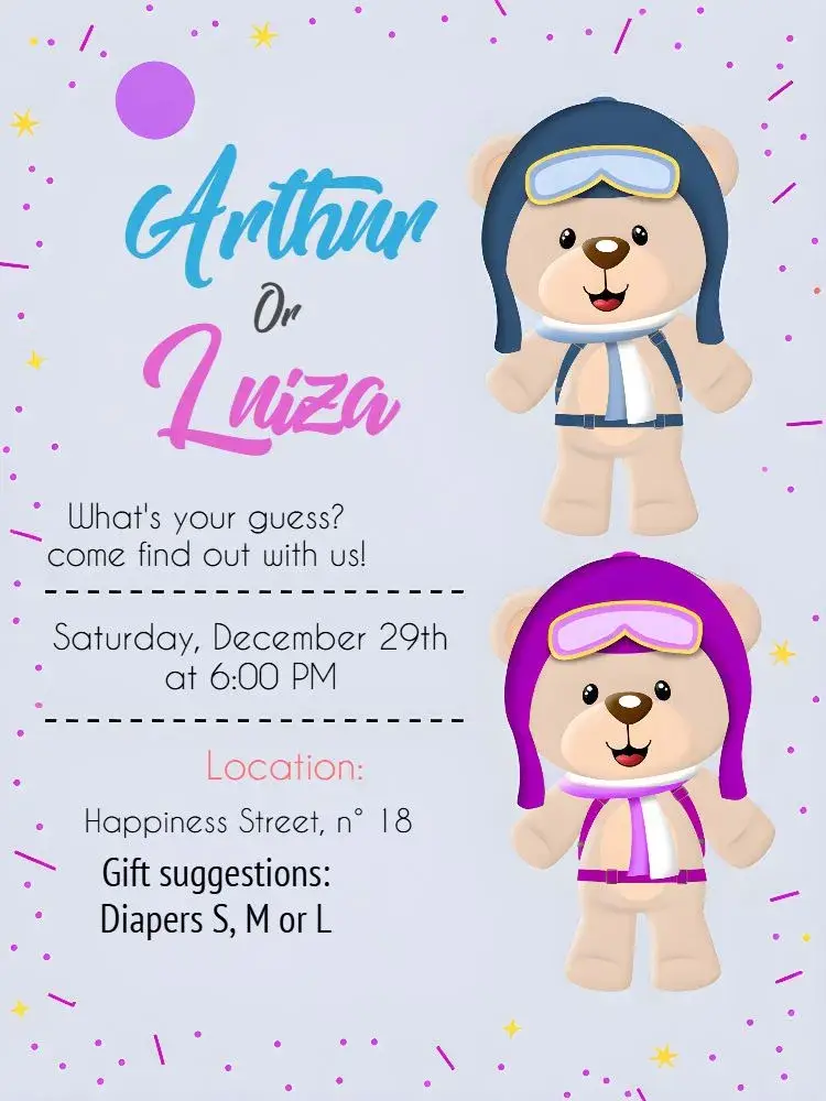 Teddy Aviators Pink Reveal Tea invitation