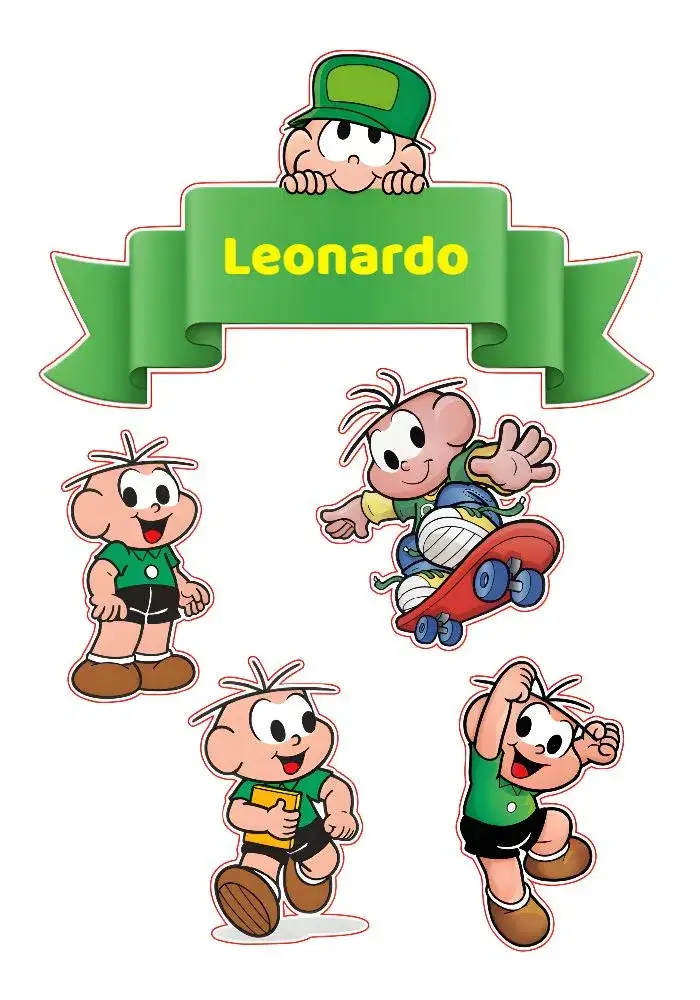 Invitation Topo De Bolo Cebolinha Print – Cake topper theme children's, fun-filled, colorful, themed, green, characters