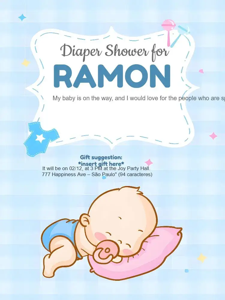 Invitation Blue Baby Shower for Boys – Diaper Shower theme blue, checkered, modern, childish, cheerful, baby graphics