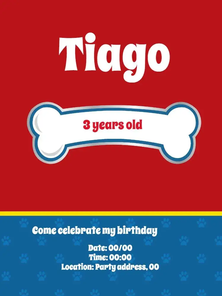 Invitation Dog Bone Puppy – Kids' Birthday Party theme red, fun, playful, childish, colorful, themed