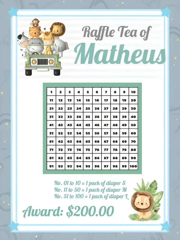 Invitation Safari Baby Shower Raffle – Raffle Tea theme safari, animals, green and white, tropical leaves, children's, fun