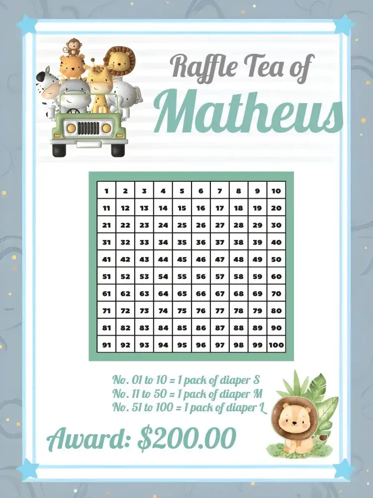 Invite Safari Baby Shower Raffle editable and customizable