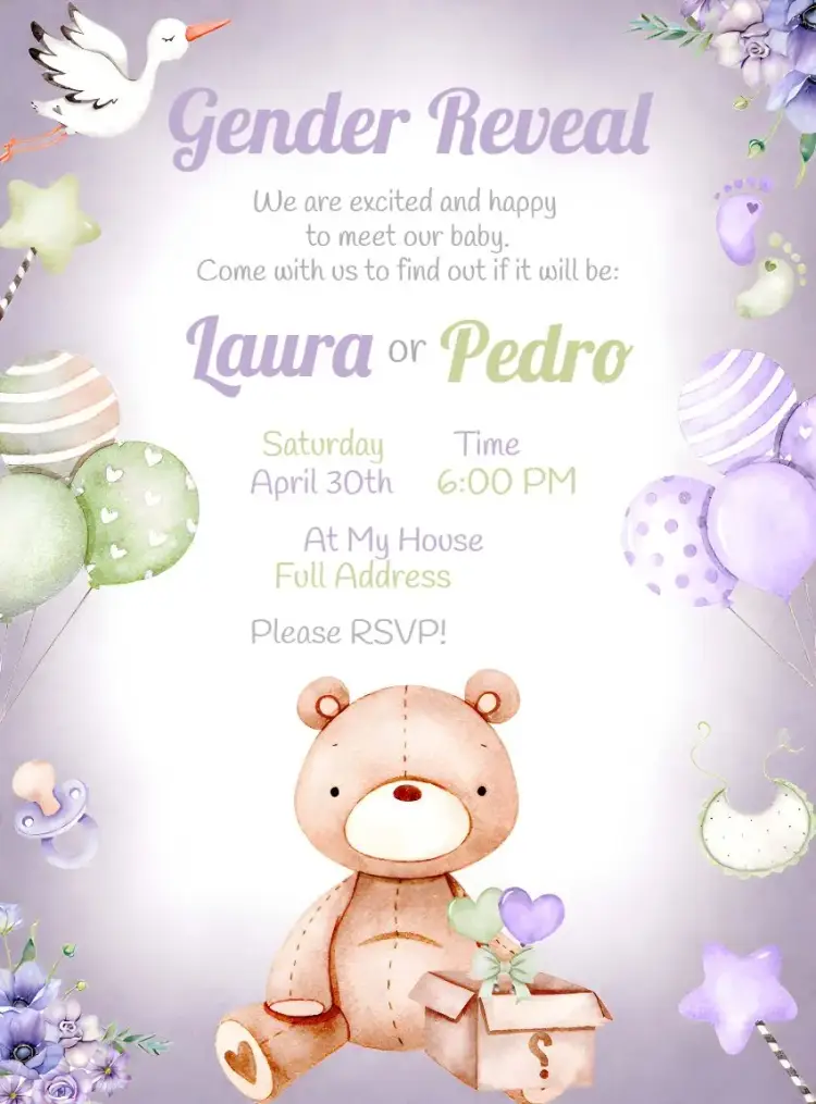 Garça Gender Reveal invitation