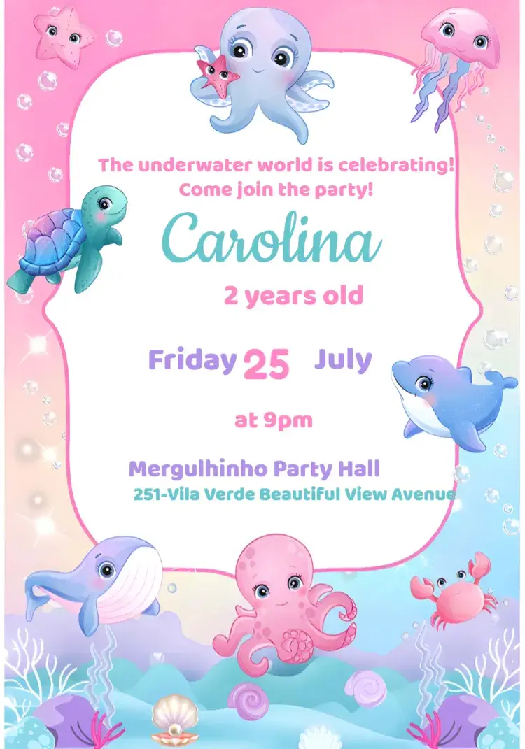 Under the Sea Girl Octopus invitation