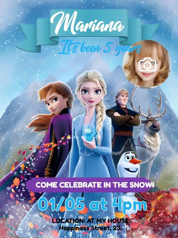 Invitation Frozen With Blue Photo – Most searched for theme blue, white, snow, magical, childlike, Disney