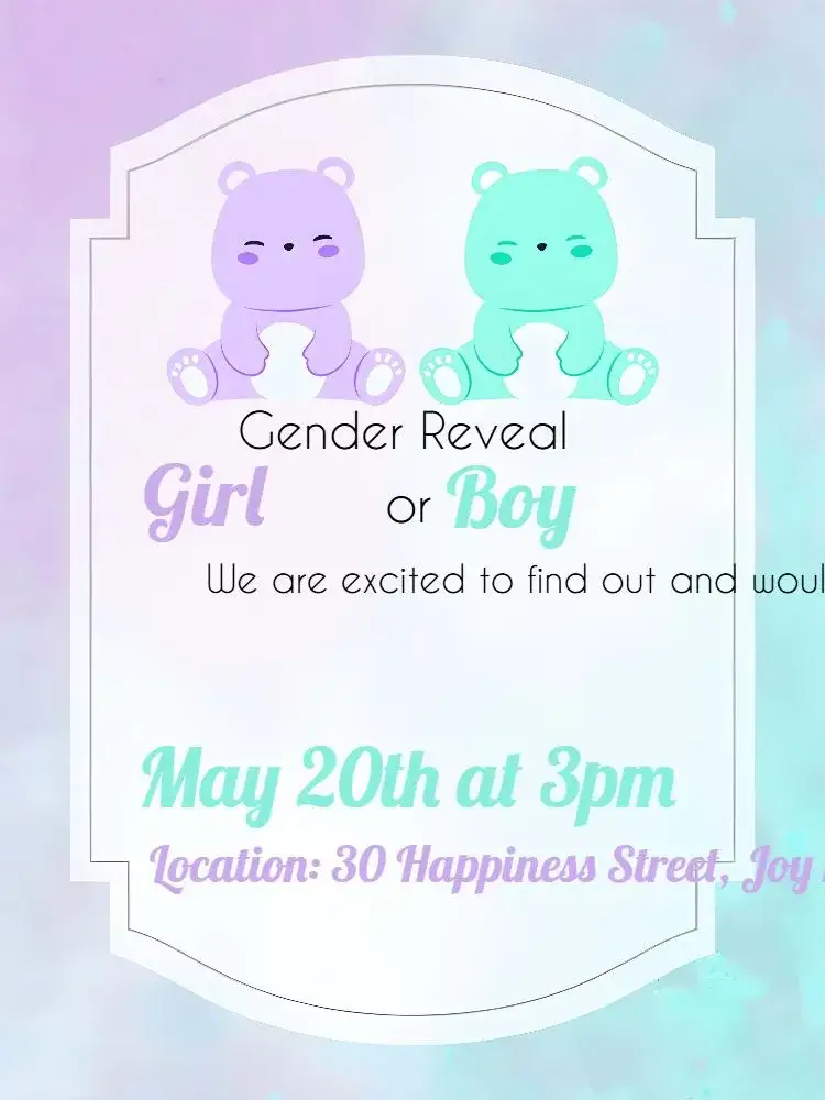 Invitation Teddy Bears Gender Reveal Tea Party – Gender Reveal theme colorful, childlike, cute, modern, playful, fun