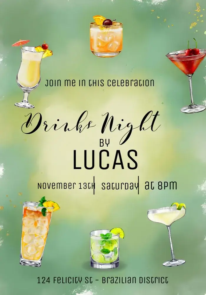 Invite Cocktail Night Drinks editable and customizable