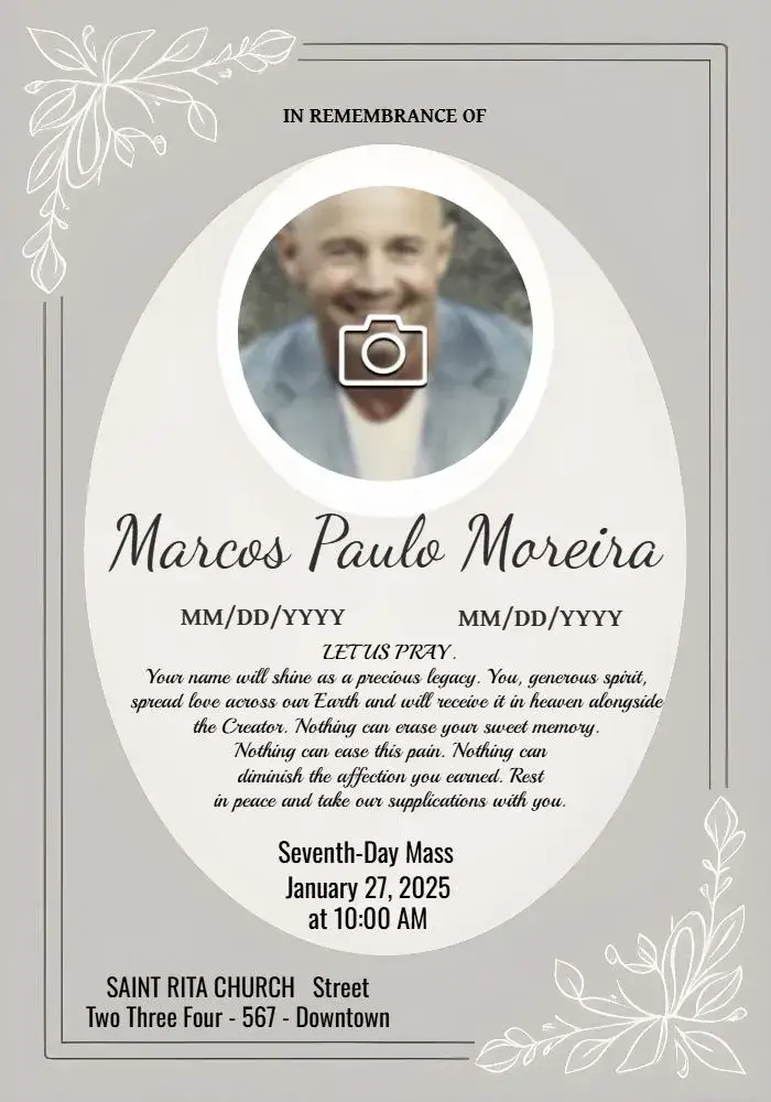 Invitation Seventh Day Mass With Star Photo – Commemorative Dates theme minimalist, elegant, subtle, modern, classic, comforting