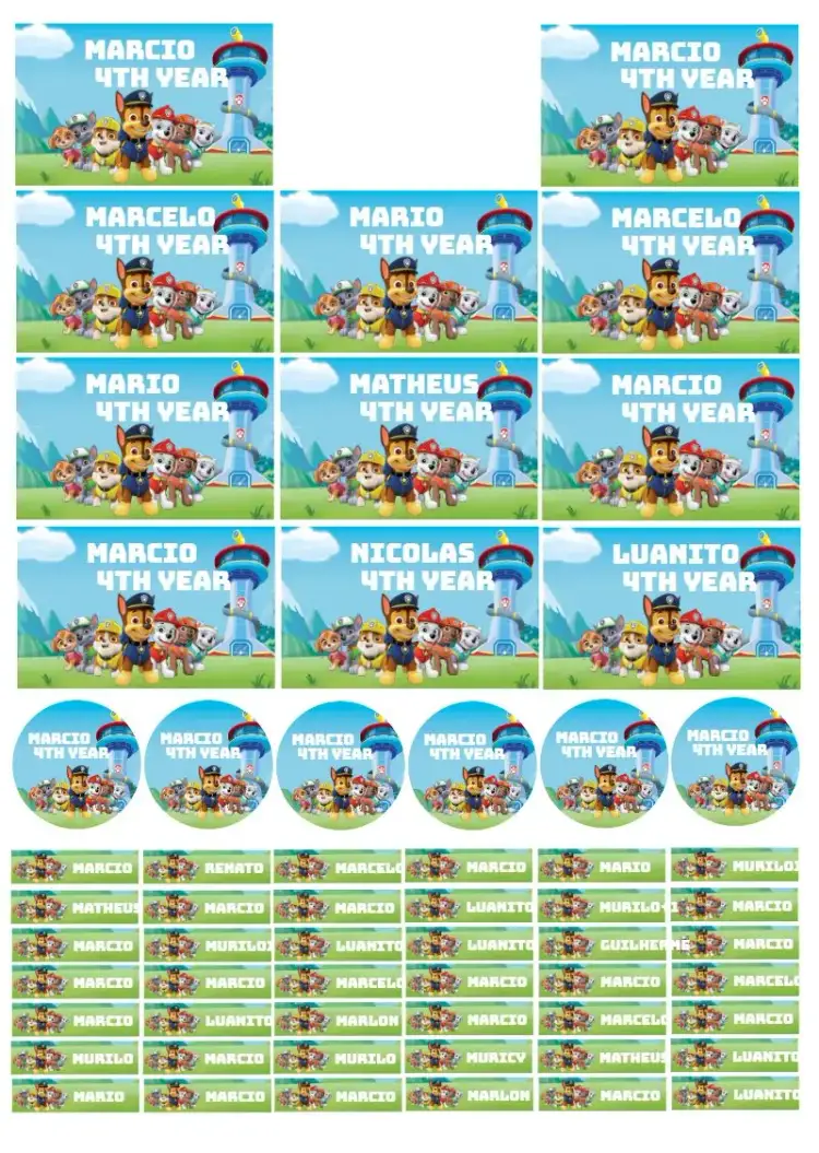 Invitation Paw Patrol School Label Tag – Kids' Birthday Party theme colorful, childlike, themed, fun-filled, contemporary