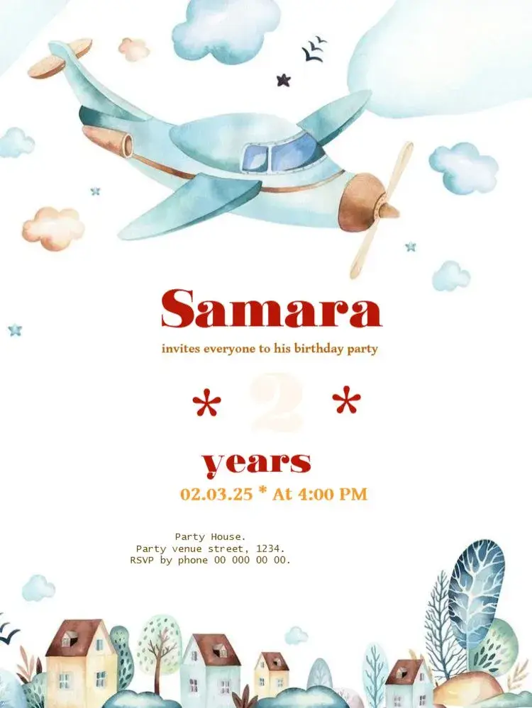 Airplane Editable Children's invitation