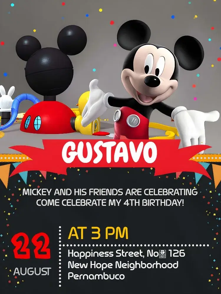 Orange Mickey Mouse invitation