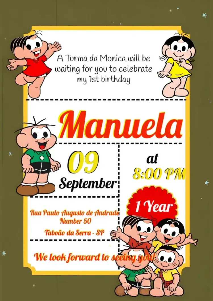 Invitation Monica's Gang Comics Colors – Kids' Birthday Party theme colorful, comics, fun, playful, childlike, animated illustrations