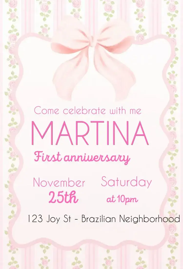 Invite Girl First Birthday editable and customizable