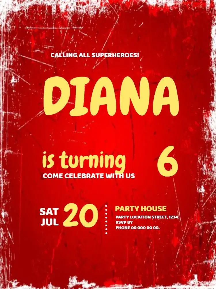 Invitation Super Hero Woman Hero – Kids' Birthday Party theme red, stars, superheroes, children's, fun