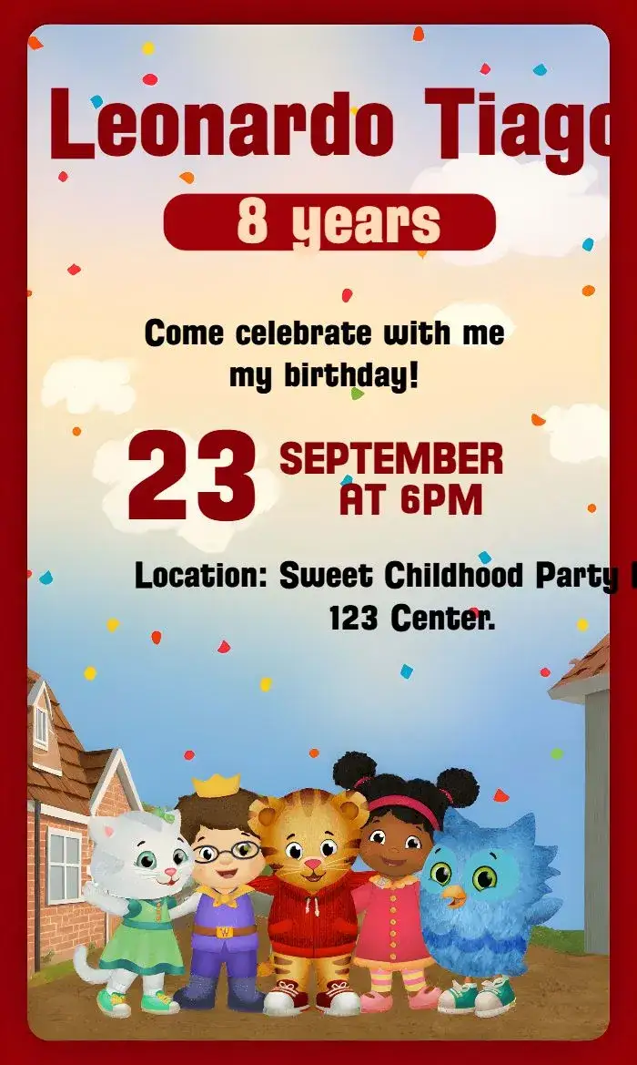 Invitation Daniel Tiger Mrs. – Baptism theme colorful, fun, childish, modern, lively