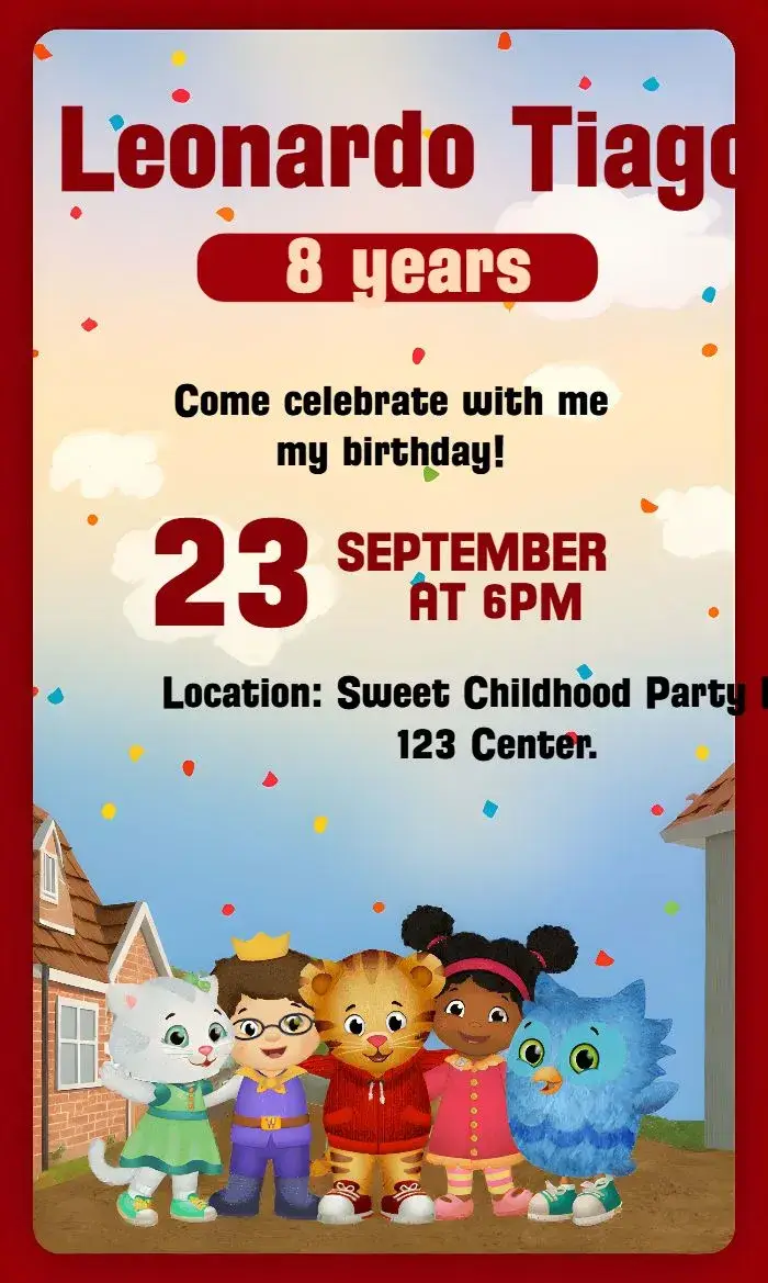 Invite Daniel Tiger Mrs. editable and customizable