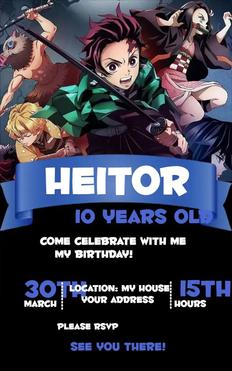 Invitation Demon Slayer 2 – Birthday theme anime, colorful, fun, modern, themed