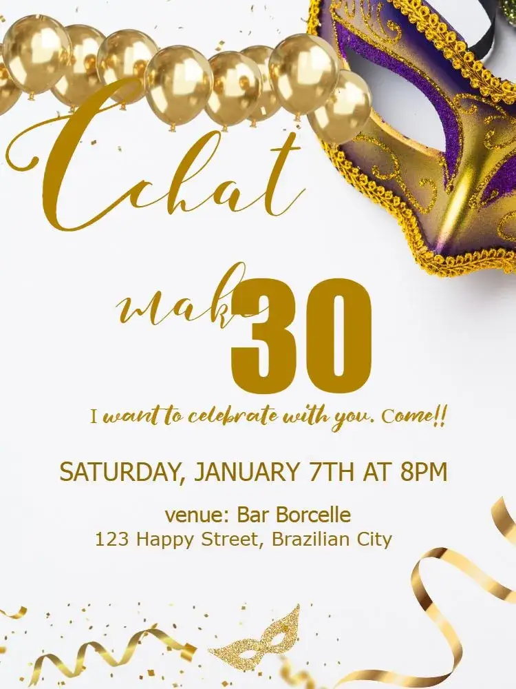 Invitation Carnival Masquerade Ball Carnival-carnival-ball-party – Commemorative Dates theme golden, white, sparkle, festive, carnival-themed, elegant
