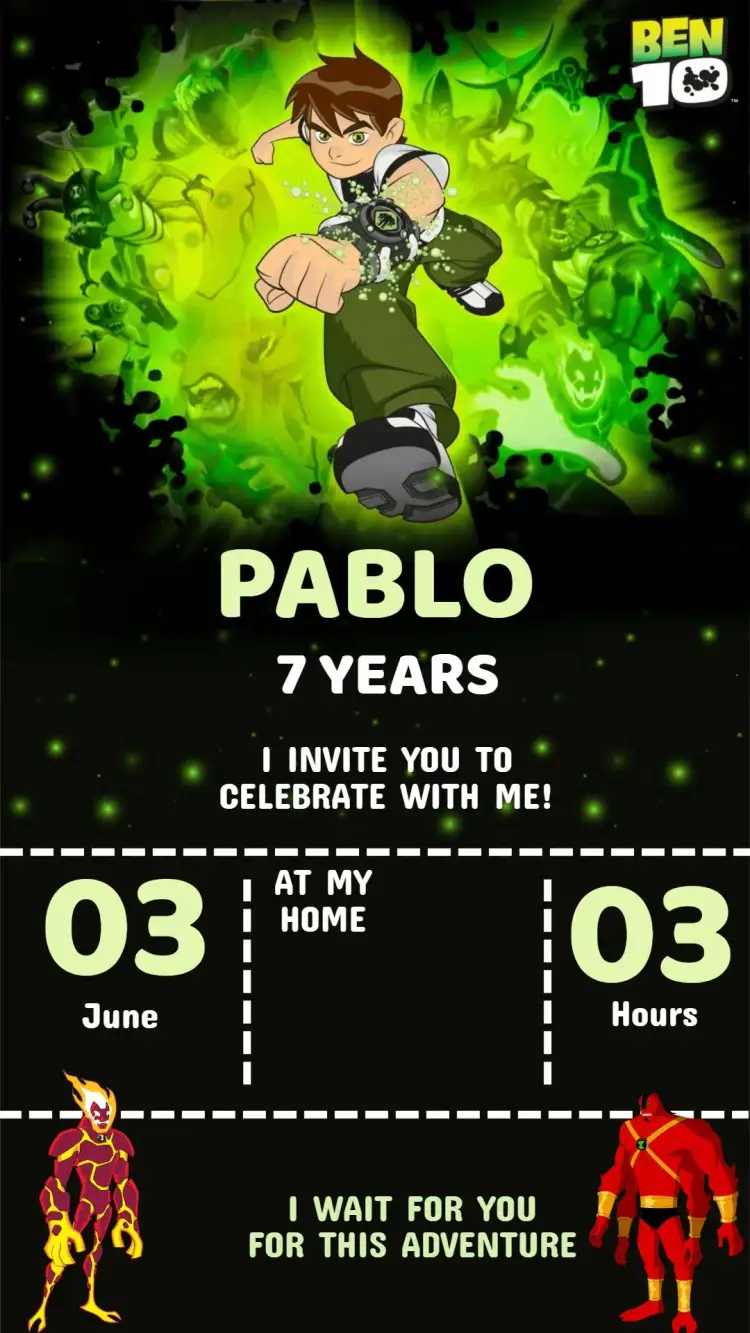 Invitation Ben 10 Birthday Invitation – Kids' Birthday Party theme colorful, fun-filled, childlike, contemporary, adventurous