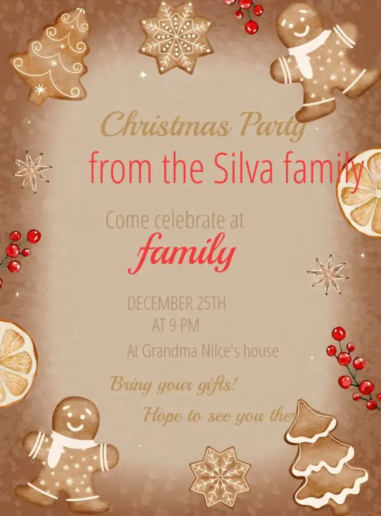 Invitation Gingerbread Christmas Gifts Party – Commemorative Dates theme festive, colorful, sweet, vintage, traditional, cheerful