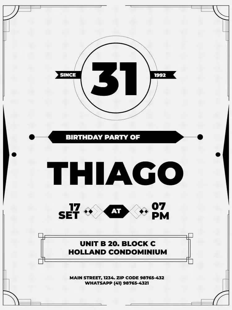 Invitation Minimalist Geometric Male Adult Celebration – Kids' Birthday Party theme minimalist, modern, geometric, black and white, elegant, clean