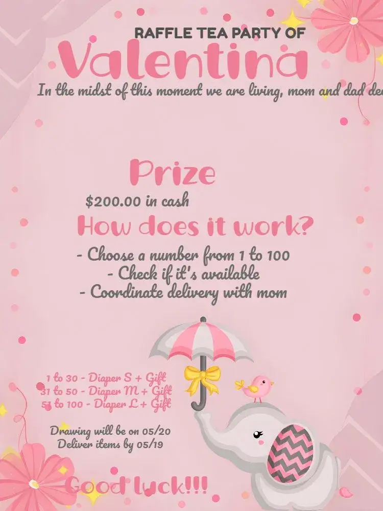 Invitation Elephant Raffle Tea Party – Raffle Tea theme pink and gray, cute elephant, chevron style, modern and fun, childish and cheerful, digital design