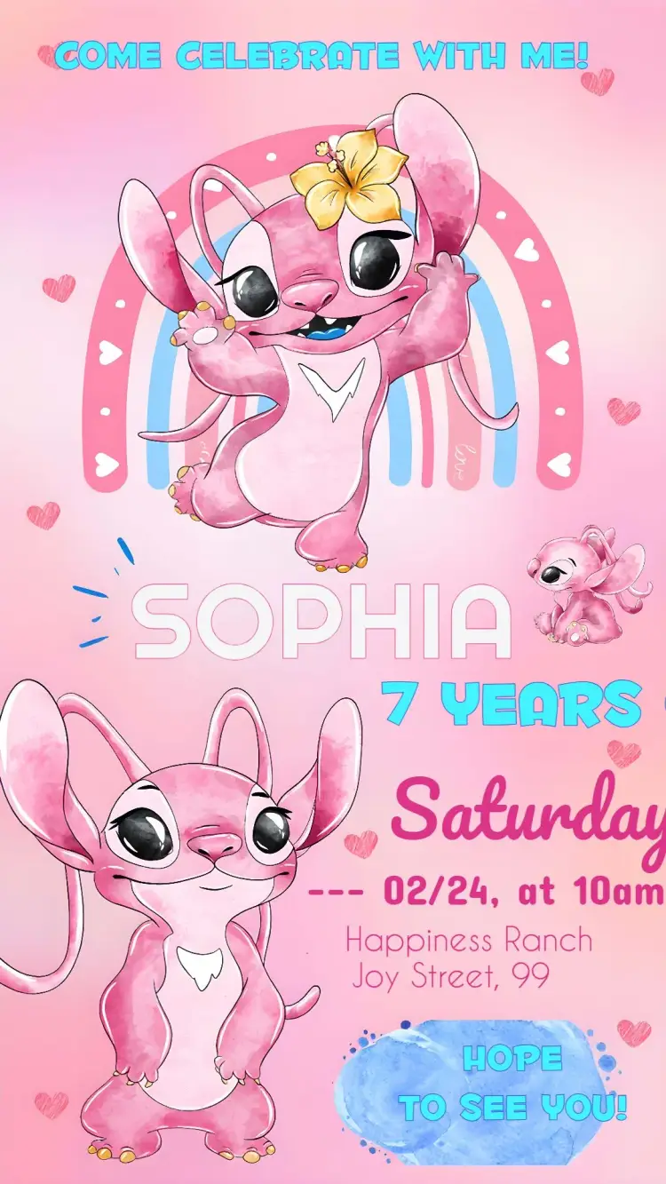 Invite Angel Stitch Watercolor Kids