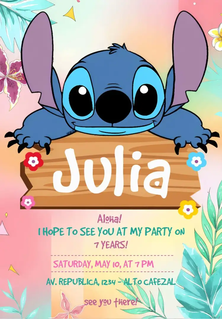 Invitation Colored Stitch – Most searched for theme colorful, fun, themed, animated illustrations, childlike, Disney