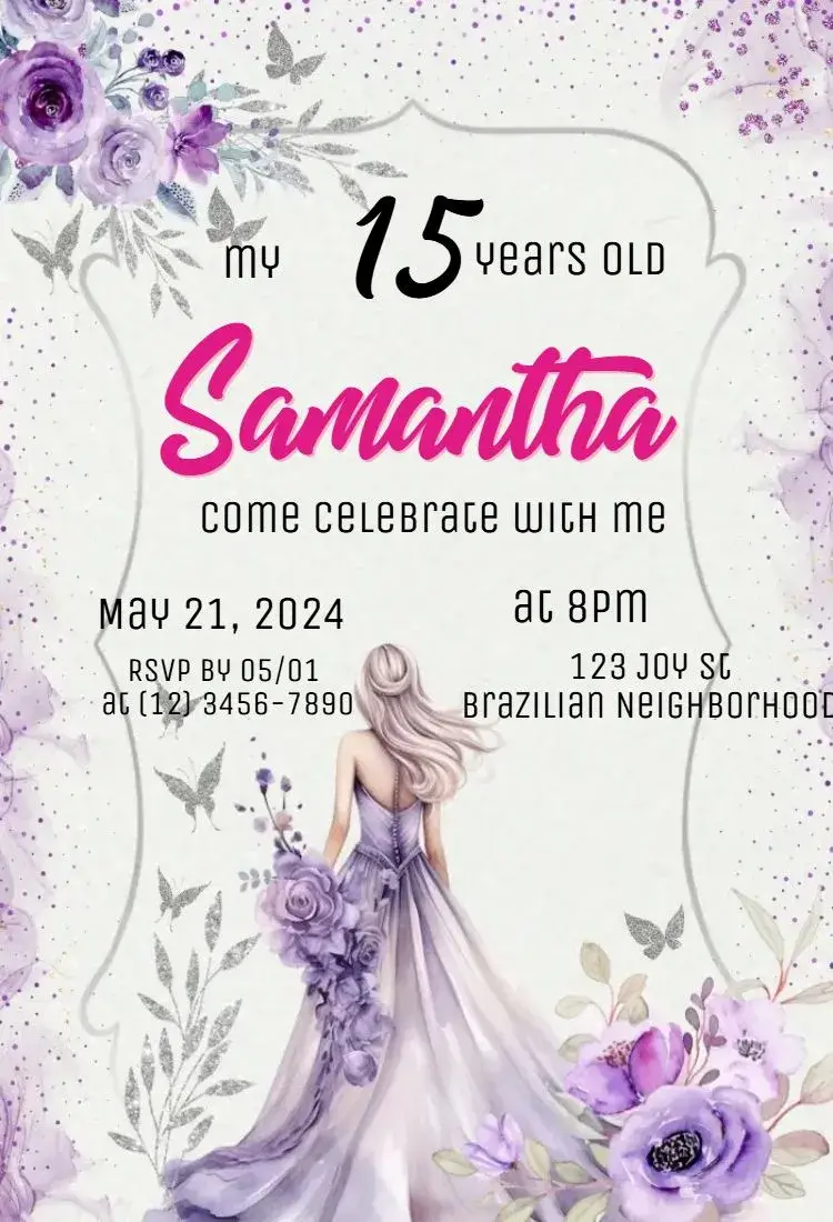 Invite Quinceañera 15th Birthday editable and customizable