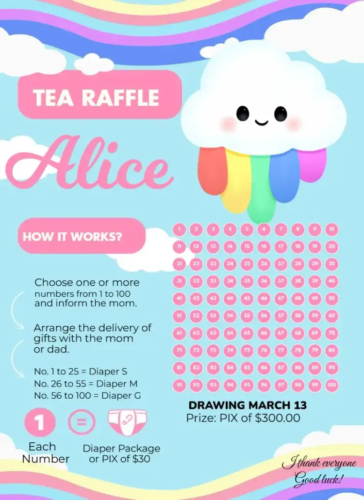 Invitation Shower of Love Little Cloud – Raffle Tea theme soft, colorful, childlike, nature-themed, playful, joyful