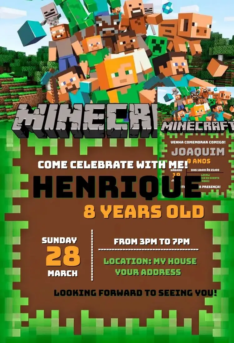 Invite Minecraft 1 editable and customizable