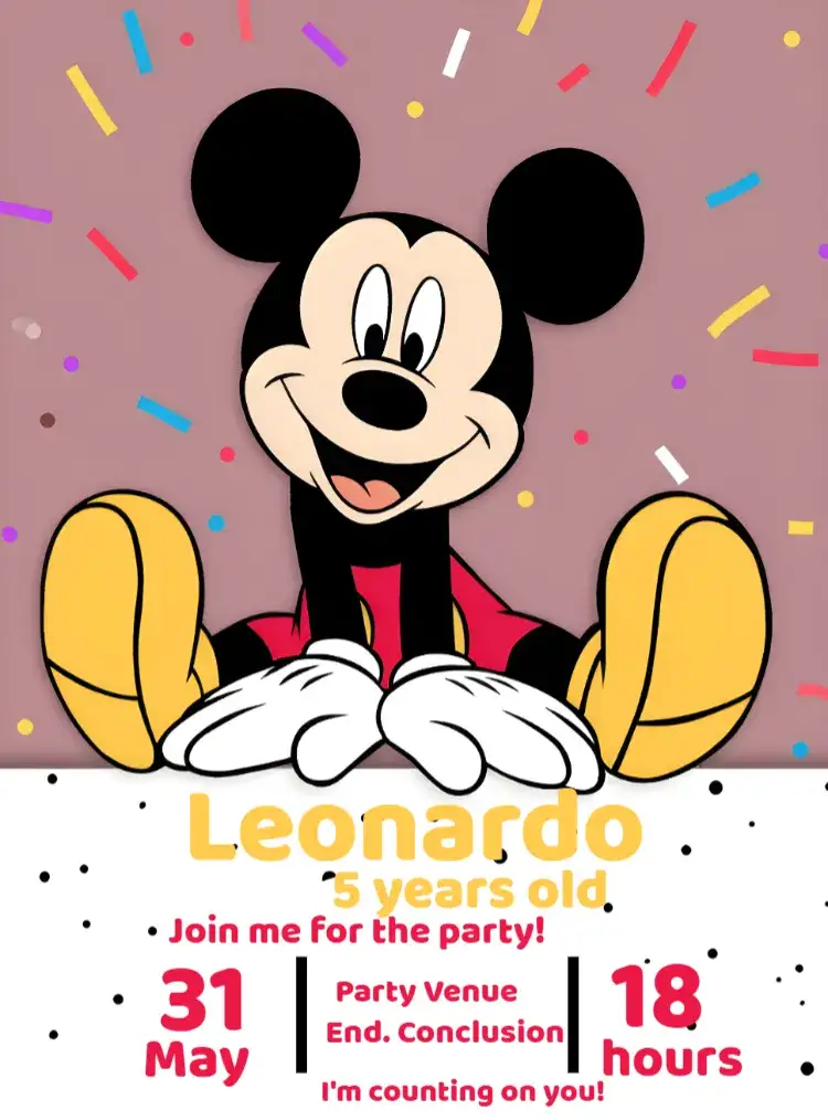 Invitation Mickey Mouse Walt – Most searched for theme colorful, fun, childish, Disney-themed, vibrant