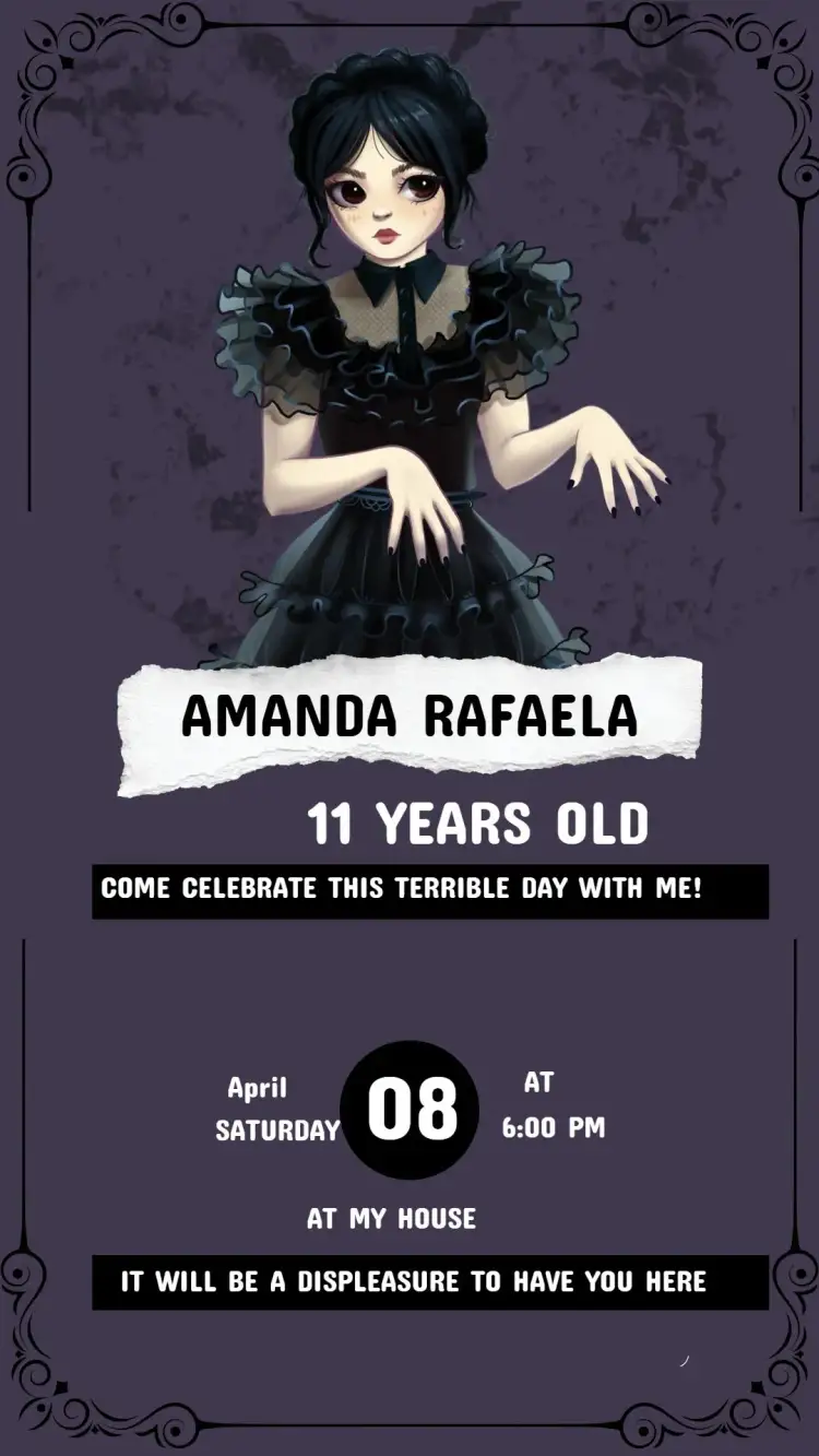 Invitation Wandinha's Children's Birthday Invitation – Kids' Birthday Party theme vibrant, magic, fantasy, colorful, fun, childlike