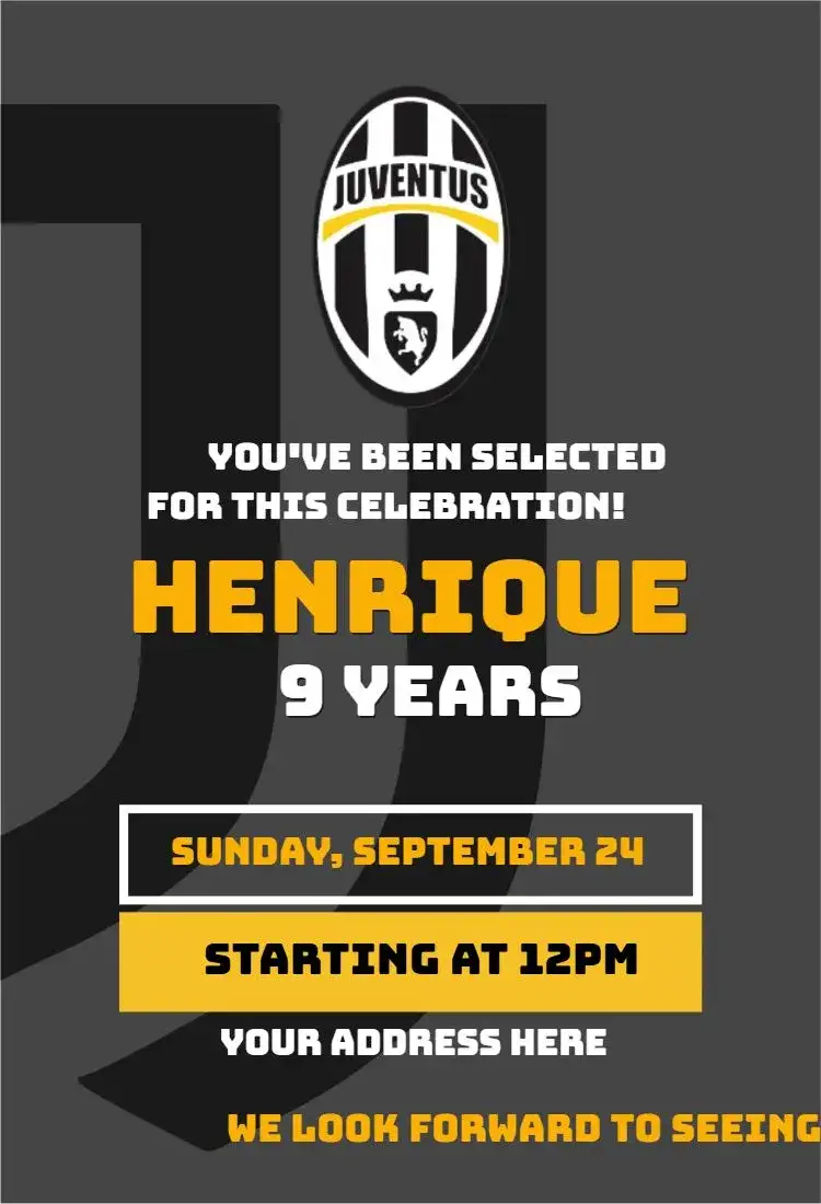 Invitation Juventus 3 – Birthday theme colorful, modern, sporty, vibrant, dynamic