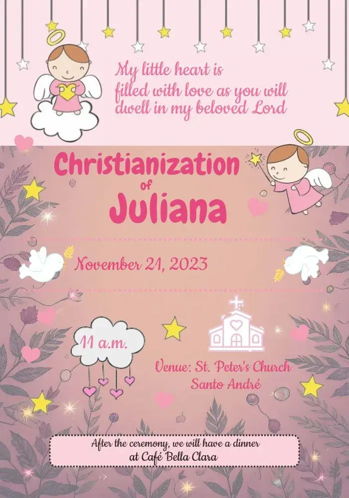 Yellow Little Angel Baptism invitation