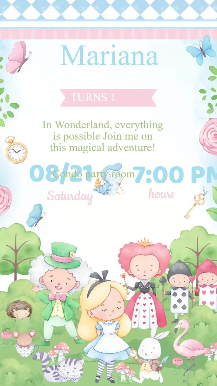 Alice in Wonderland Birthday Invitation