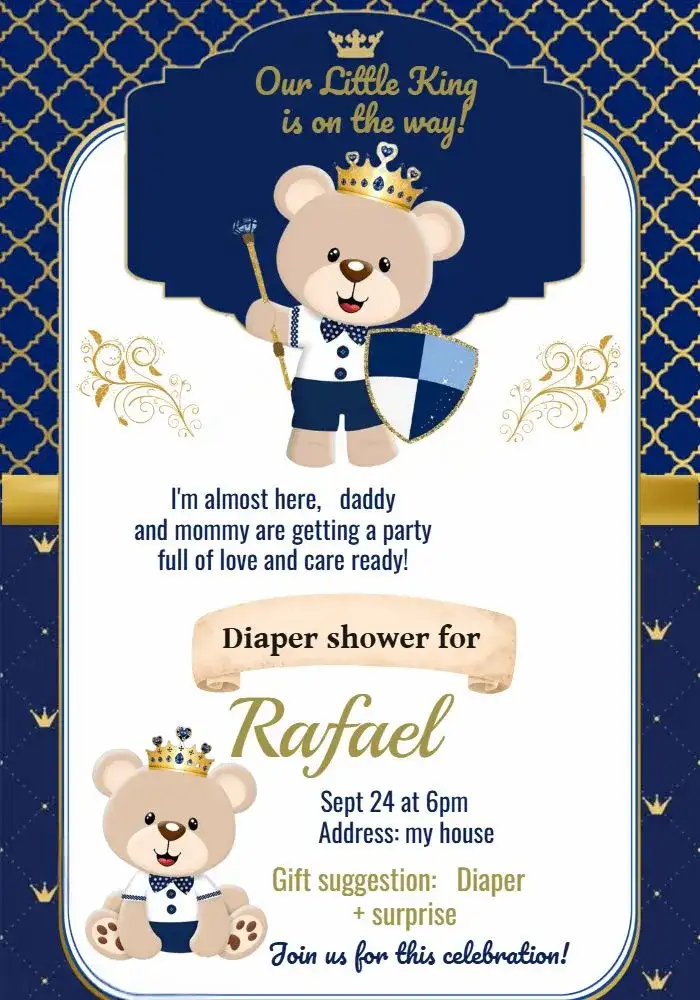 White Little Prince Bear Baby Shower