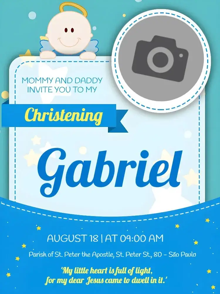 Invitation Baptism With Church Photo – Baptism theme soft blue, angels, minimalist, childlike, elegant