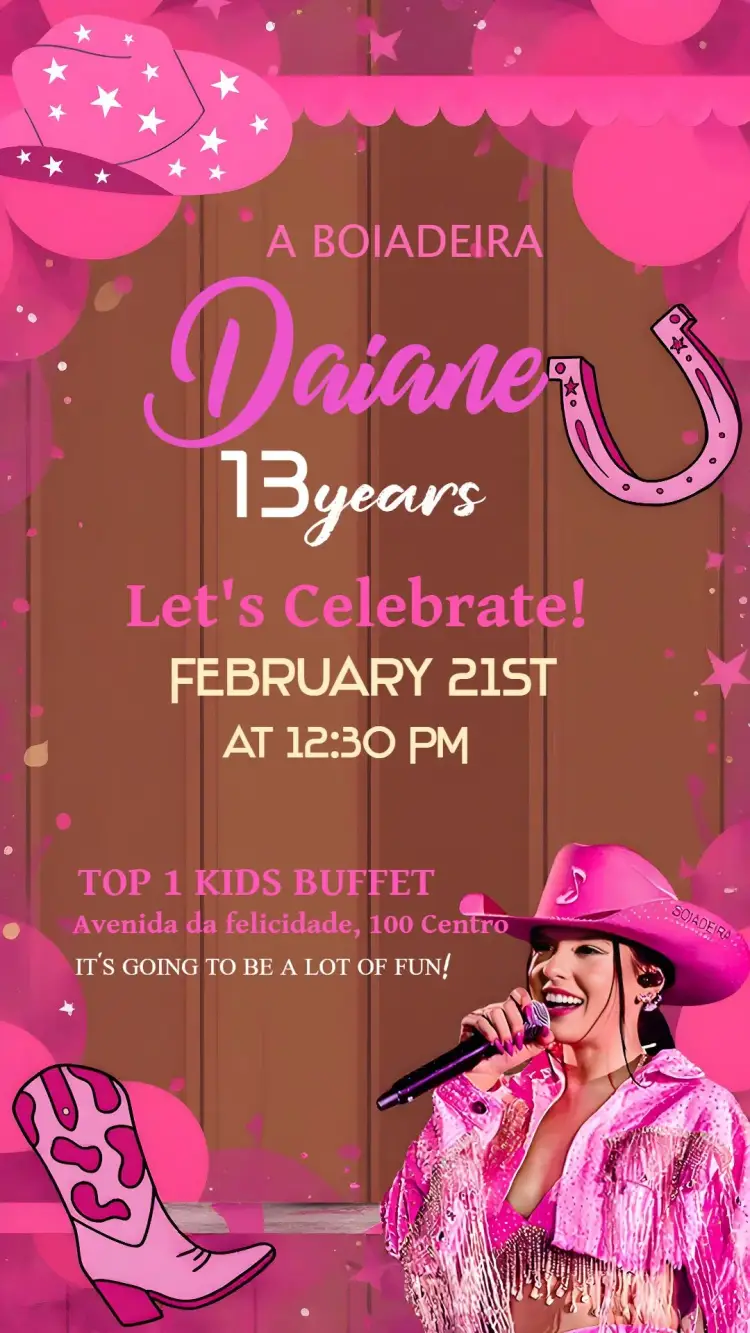Invite Ana Castela Cowgirl Girl editable and customizable