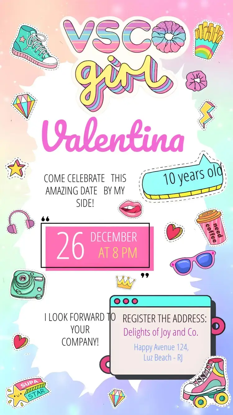 Invitation Vsco Girl Vibes – Most searched for theme pink, modern, casual, youthful, colorful, boho