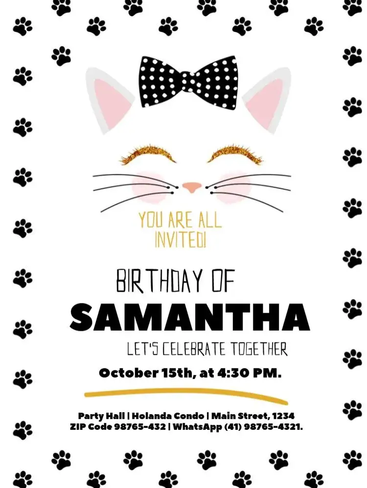 Invitation Delicate Cat To Edit Male – Kids' Birthday Party theme delicate, playful, animal, soft colors, childlike, modern