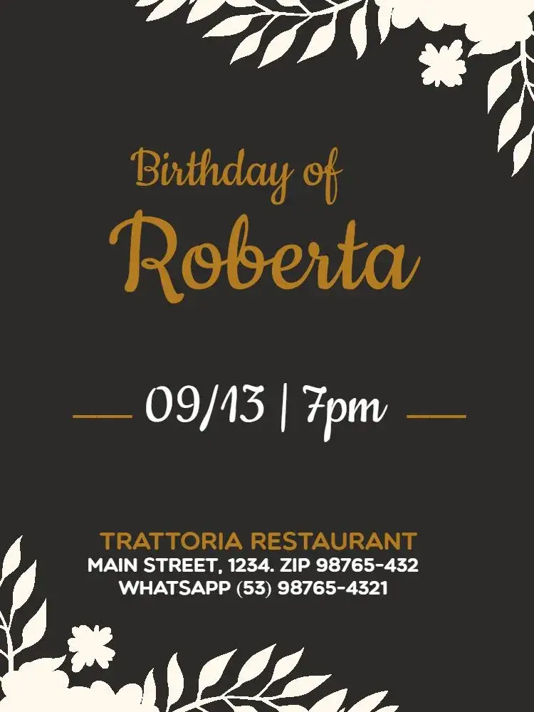 Invitation Dark Delicate Female Adult Party – Kids' Birthday Party theme dark, floral, elegant, modern, delicate, minimalist