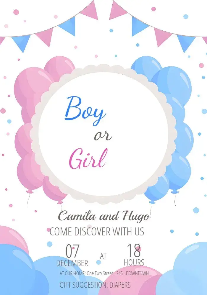 Pink Blue Mimosa Gender Reveal Tea invitation