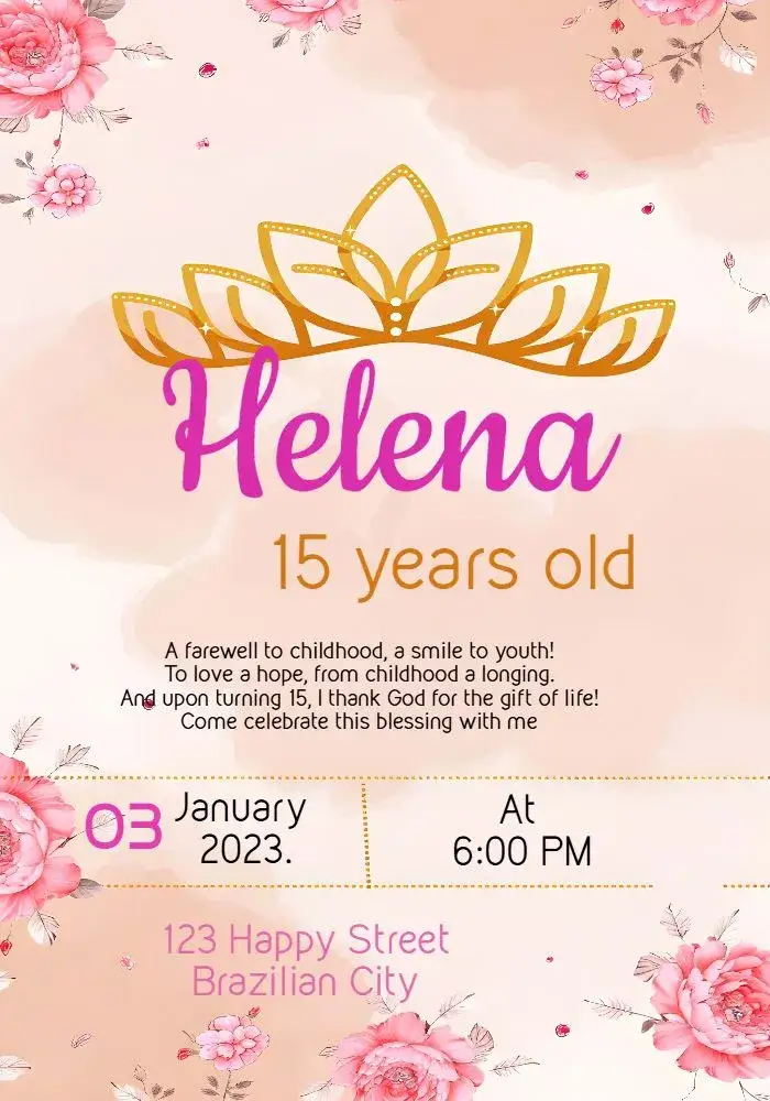 Invitation 15 Years Adult Floral Invitation – Sweet 15 theme floral, elegant, colorful, modern, vibrant, adult