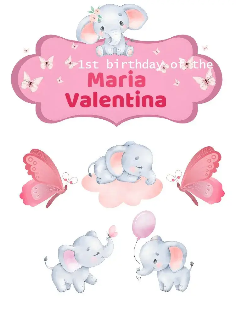 Elephant Girl Cake Topper invitation