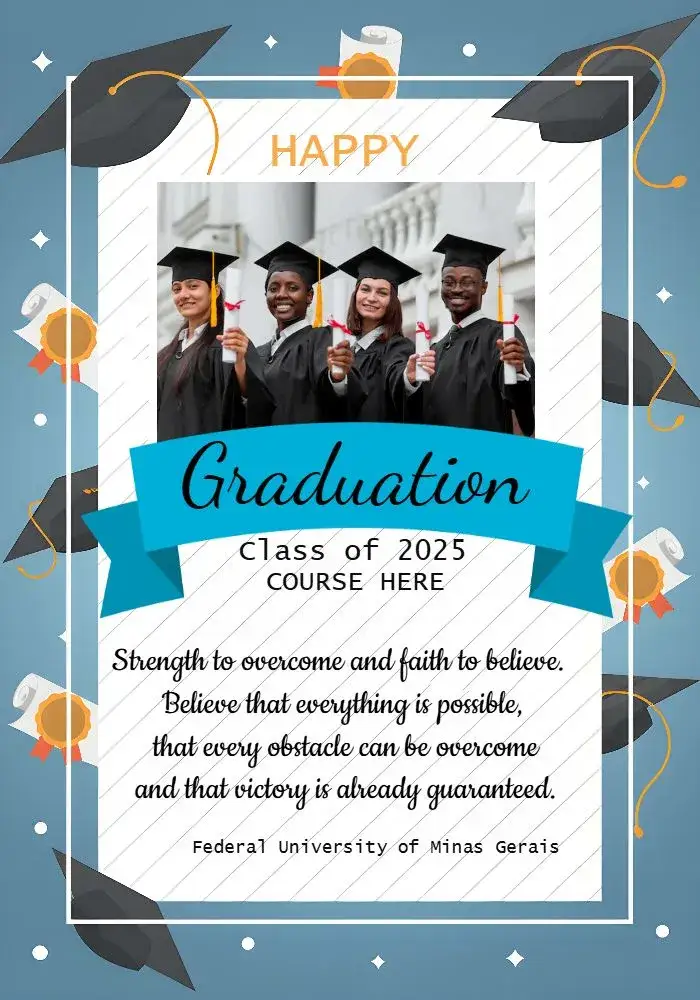 Invitation Blue Graduation Card With Photo. – Graduation theme blue, modern, elegant, minimalist, sophisticated